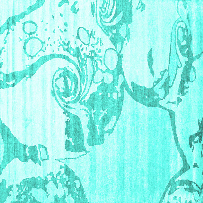 Square Machine Washable Abstract Turquoise Contemporary Area Rugs, wshcon1811turq