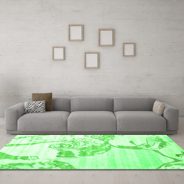 Machine Washable Abstract Green Contemporary Area Rugs in a Living Room,, wshcon1811grn