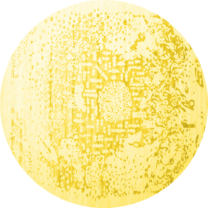 Round Machine Washable Abstract Yellow Contemporary Rug, wshcon1812yw