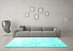 Machine Washable Abstract Turquoise Contemporary Area Rugs in a Living Room,, wshcon1812turq