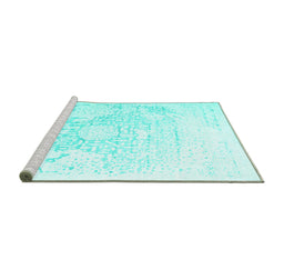 Sideview of Machine Washable Abstract Turquoise Contemporary Area Rugs, wshcon1812turq