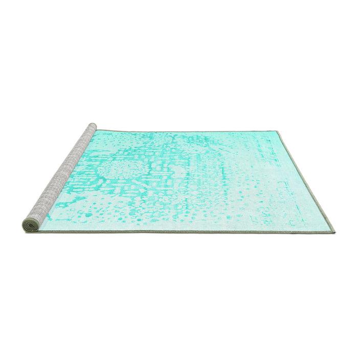 Sideview of Machine Washable Abstract Turquoise Contemporary Area Rugs, wshcon1812turq