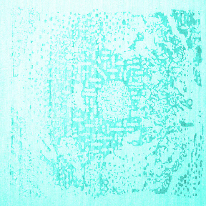 Square Abstract Turquoise Contemporary Rug, con1812turq