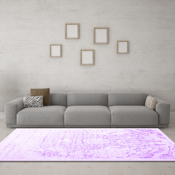Machine Washable Abstract Purple Contemporary Area Rugs in a Living Room, wshcon1812pur