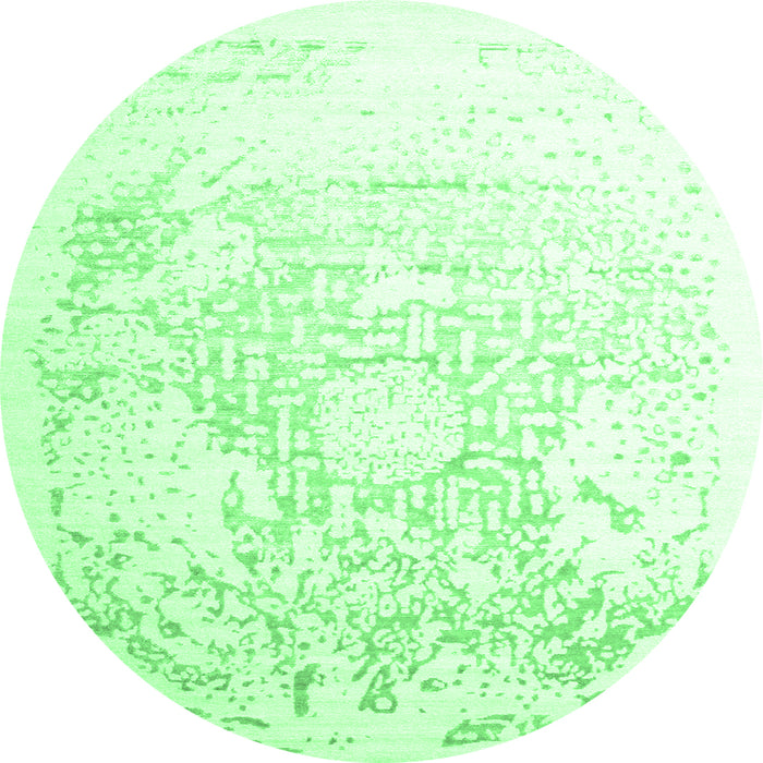 Round Machine Washable Abstract Emerald Green Contemporary Area Rugs, wshcon1812emgrn