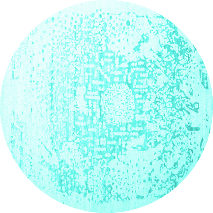 Round Abstract Turquoise Contemporary Rug, con1812turq