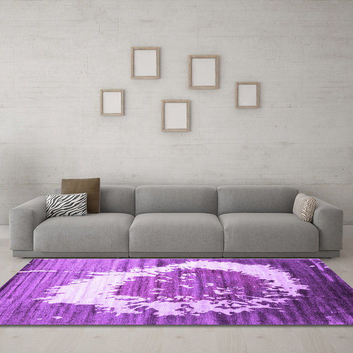 Machine Washable Abstract Purple Contemporary Area Rugs in a Living Room, wshcon1814pur