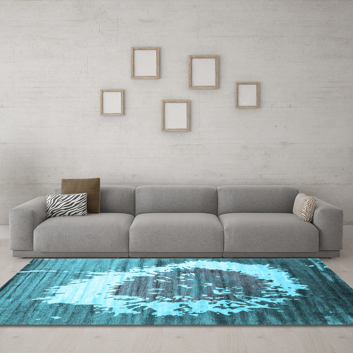 Machine Washable Abstract Light Blue Contemporary Rug in a Living Room, wshcon1814lblu