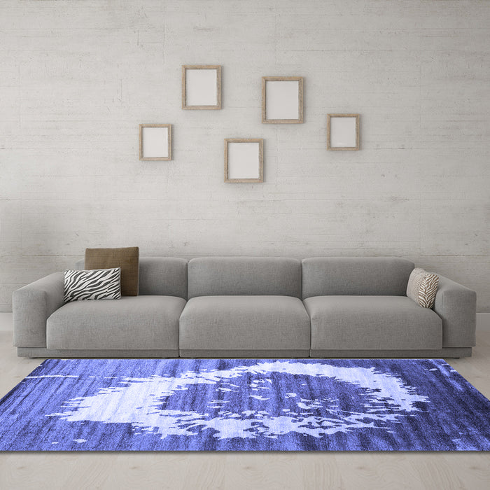 Machine Washable Abstract Blue Contemporary Rug in a Living Room, wshcon1814blu