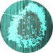 Round Machine Washable Abstract Turquoise Contemporary Area Rugs, wshcon1814turq