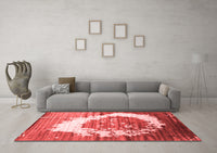 Machine Washable Abstract Red Contemporary Rug, wshcon1814red