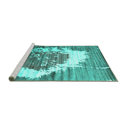 Sideview of Machine Washable Abstract Turquoise Contemporary Area Rugs, wshcon1814turq