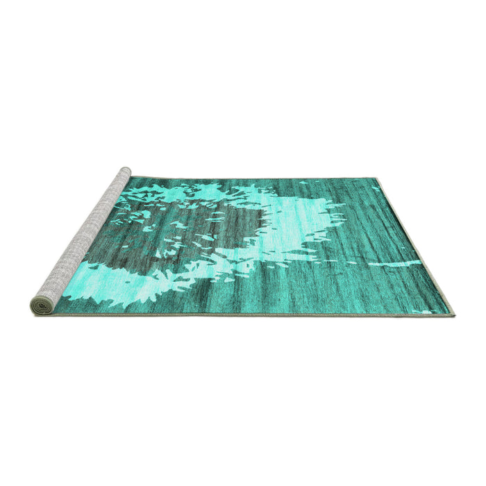 Sideview of Machine Washable Abstract Turquoise Contemporary Area Rugs, wshcon1814turq