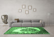 Machine Washable Abstract Emerald Green Contemporary Area Rugs in a Living Room,, wshcon1814emgrn