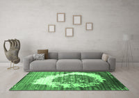 Machine Washable Abstract Emerald Green Contemporary Rug, wshcon1814emgrn