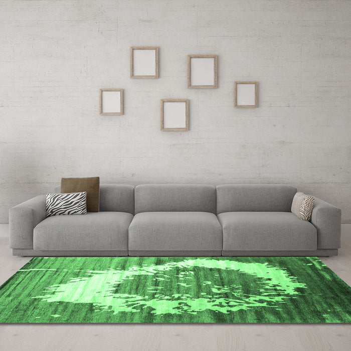 Machine Washable Abstract Emerald Green Contemporary Area Rugs in a Living Room,, wshcon1814emgrn