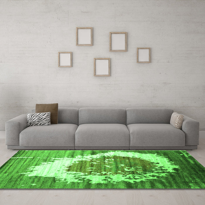 Machine Washable Abstract Green Contemporary Area Rugs in a Living Room,, wshcon1814grn