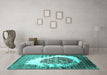 Machine Washable Abstract Turquoise Contemporary Area Rugs in a Living Room,, wshcon1814turq