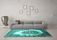 Machine Washable Abstract Turquoise Contemporary Rug, wshcon1814turq