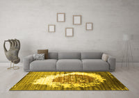 Machine Washable Abstract Yellow Contemporary Rug, wshcon1814yw