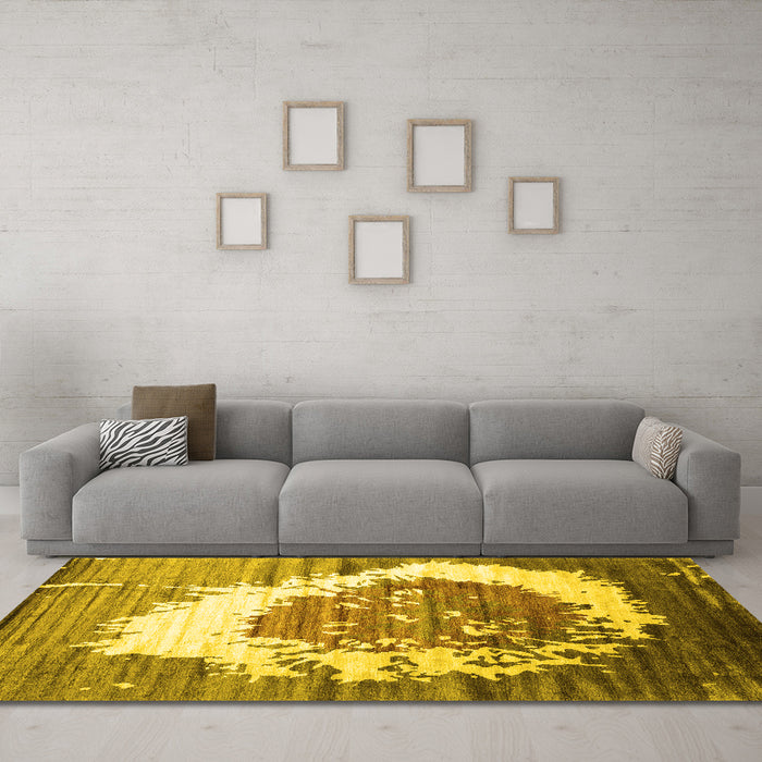 Machine Washable Abstract Yellow Contemporary Rug in a Living Room, wshcon1814yw