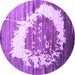 Round Machine Washable Abstract Purple Contemporary Area Rugs, wshcon1814pur