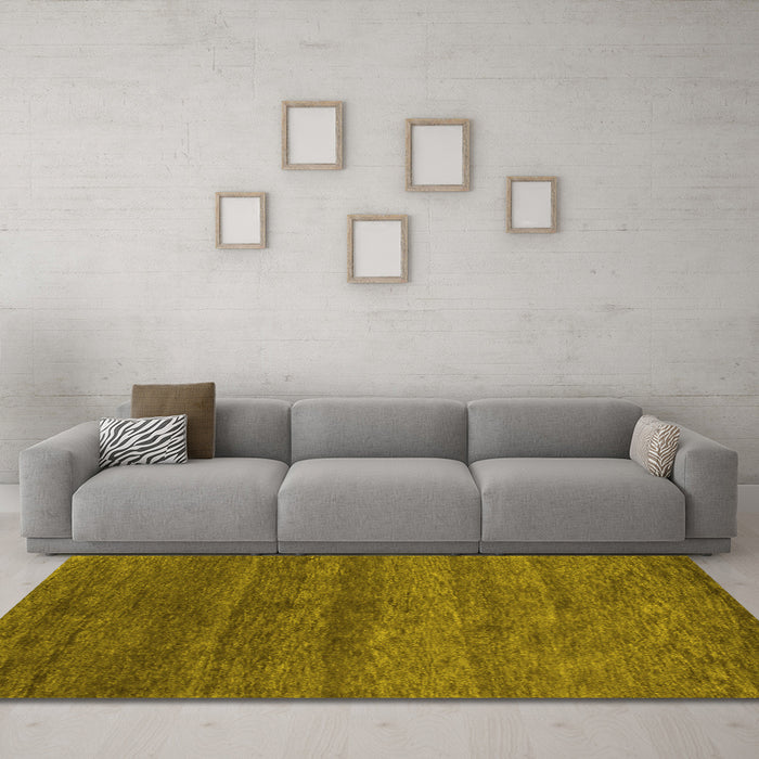 Machine Washable Abstract Yellow Contemporary Rug in a Living Room, wshcon1815yw