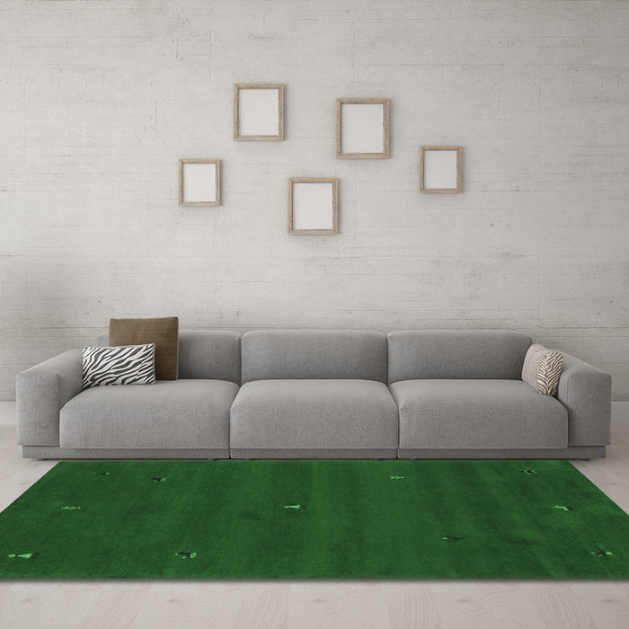 Machine Washable Abstract Emerald Green Contemporary Area Rugs in a Living Room,, wshcon1816emgrn