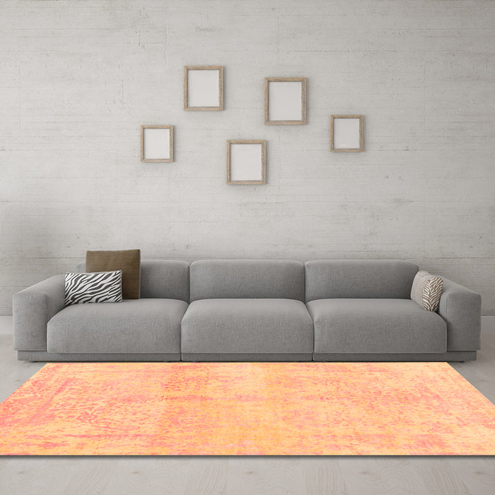 Machine Washable Abstract Orange Contemporary Area Rugs in a Living Room, wshcon1818org