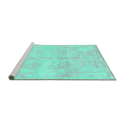 Sideview of Machine Washable Abstract Turquoise Contemporary Area Rugs, wshcon1818turq