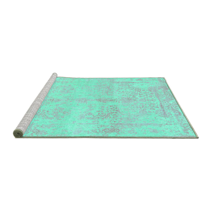 Sideview of Machine Washable Abstract Turquoise Contemporary Area Rugs, wshcon1818turq