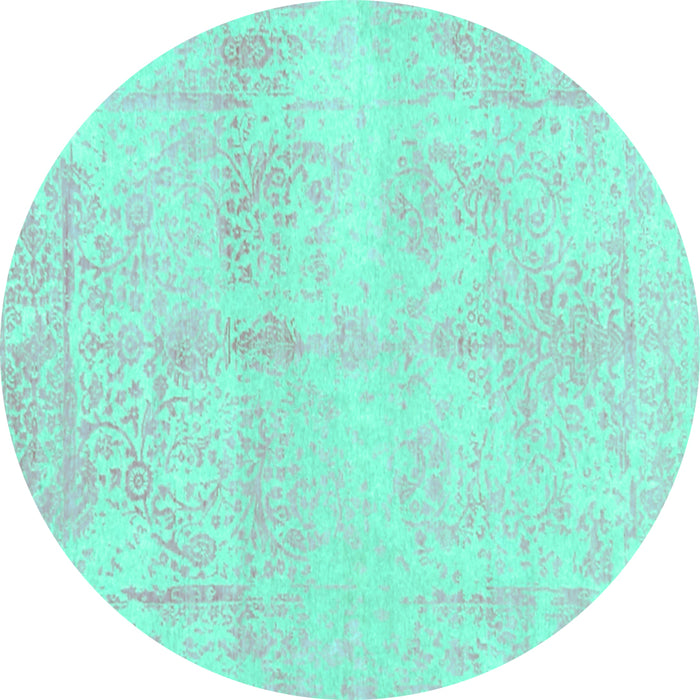 Round Machine Washable Abstract Turquoise Contemporary Area Rugs, wshcon1818turq
