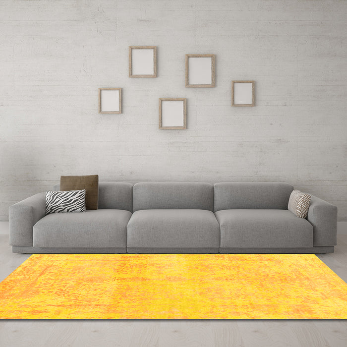 Machine Washable Abstract Yellow Contemporary Rug in a Living Room, wshcon1818yw