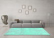 Machine Washable Abstract Turquoise Contemporary Area Rugs in a Living Room,, wshcon1818turq