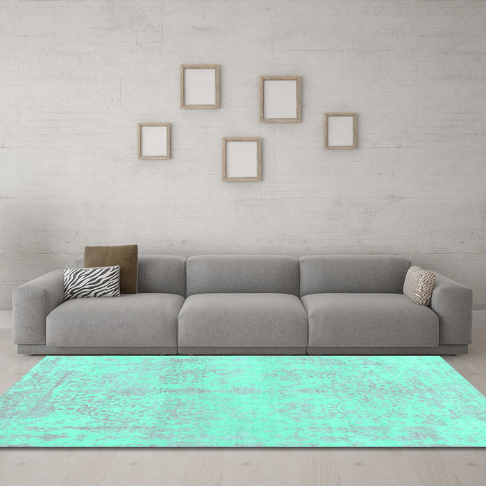 Machine Washable Abstract Turquoise Contemporary Area Rugs in a Living Room,, wshcon1818turq
