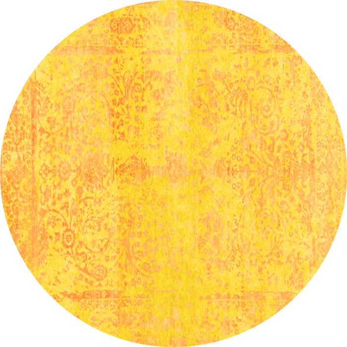 Round Machine Washable Abstract Yellow Contemporary Rug, wshcon1818yw
