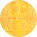 Round Abstract Yellow Contemporary Rug, con1818yw