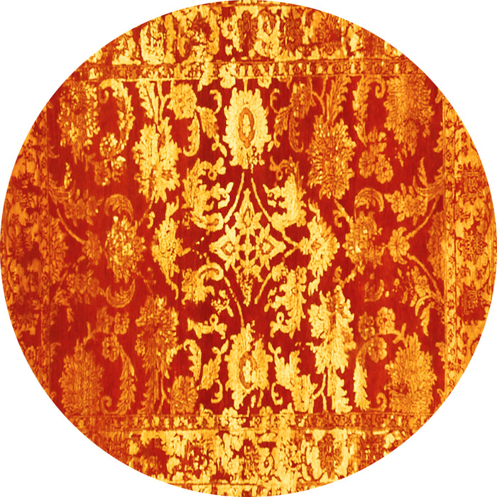 Round Machine Washable Abstract Yellow Contemporary Rug, wshcon1819yw