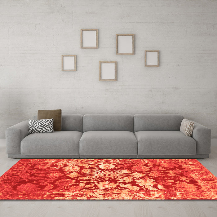 Machine Washable Abstract Orange Contemporary Area Rugs in a Living Room, wshcon1819org