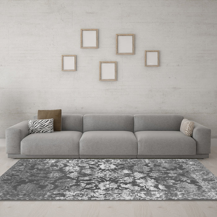 Machine Washable Abstract Gray Contemporary Rug in a Living Room,, wshcon1819gry