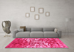 Machine Washable Abstract Pink Contemporary Rug in a Living Room, wshcon1819pnk
