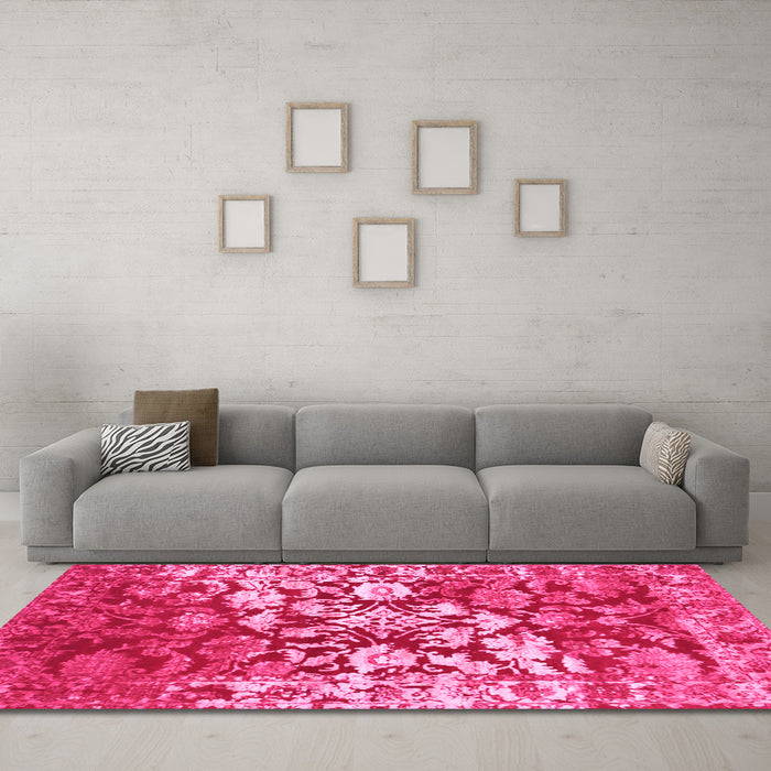 Machine Washable Abstract Pink Contemporary Rug in a Living Room, wshcon1819pnk