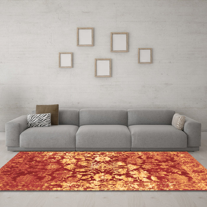 Machine Washable Abstract Brown Contemporary Rug in a Living Room,, wshcon1819brn