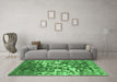 Machine Washable Abstract Emerald Green Contemporary Area Rugs in a Living Room,, wshcon1819emgrn