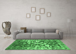 Machine Washable Abstract Emerald Green Contemporary Area Rugs in a Living Room,, wshcon1819emgrn