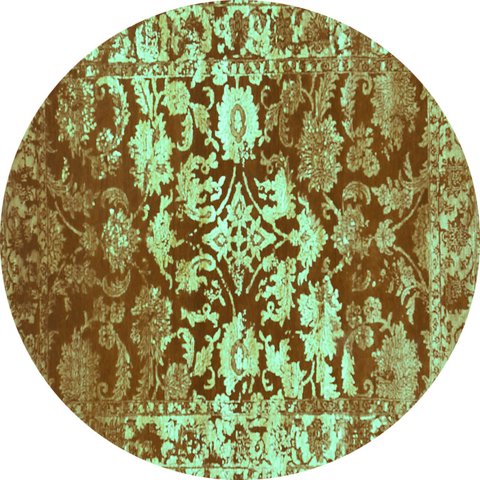 Round Abstract Turquoise Contemporary Rug, con1819turq