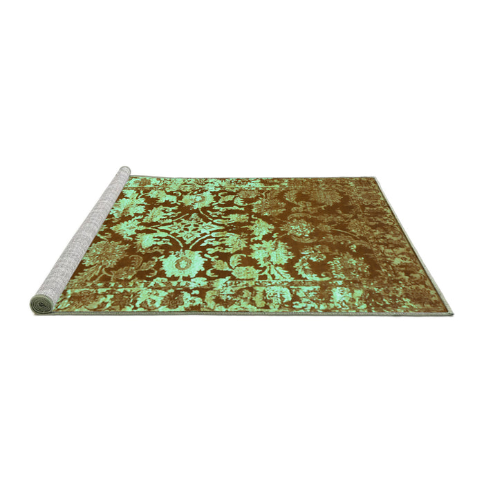 Sideview of Machine Washable Abstract Turquoise Contemporary Area Rugs, wshcon1819turq