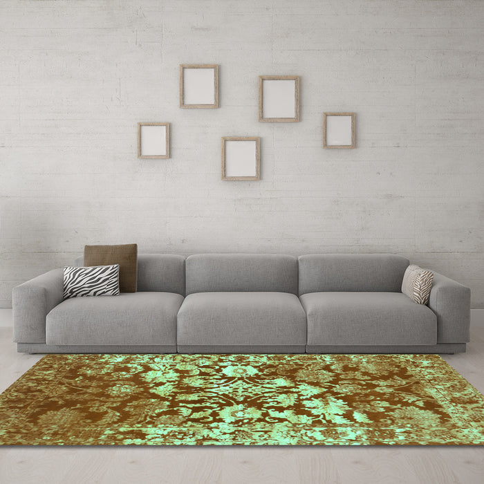 Machine Washable Abstract Turquoise Contemporary Area Rugs in a Living Room,, wshcon1819turq