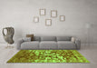 Machine Washable Abstract Green Contemporary Area Rugs in a Living Room,, wshcon1819grn