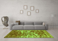 Machine Washable Abstract Green Contemporary Rug, wshcon1819grn